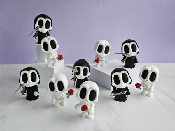 Grim Reaper Figurine or Skeleton with Rose – 3D Printed Bookshelf Décor - Image 4
