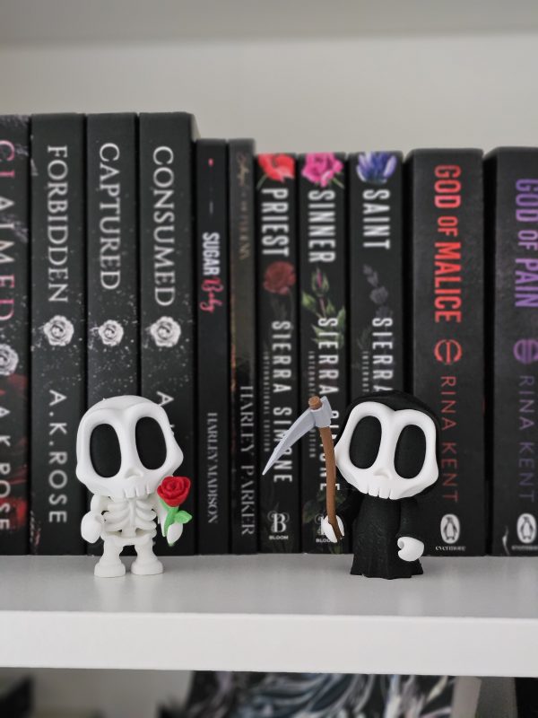 Grim Reaper Figurine or Skeleton with Rose – 3D Printed Bookshelf Décor